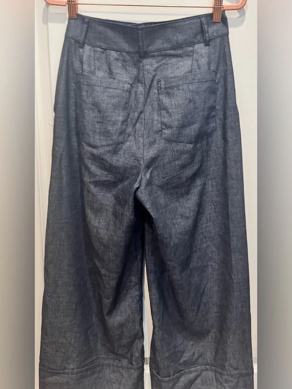 ZARA Linen Blend Wide Leg Denim Culotte Pants Indigo Blue XS NWT